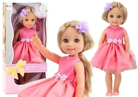 Lalka w różowej sukience 38cm - Leantoys