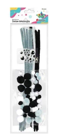 Zestaw druciki, pompony, oczka szare 80szt - Titanum