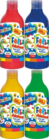 Farby plakatowe Bambino 4 x 500 ml CZERWONA + ŻÓŁTA + NIEBIESKA + ZIELONA