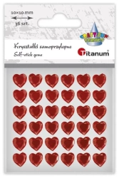 Kryształki samoprzylepne Serca czerwone 36szt - Titanum
