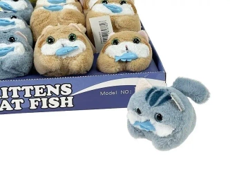 Kotek z rybą machający ogonem pluszowy 13cm MIX - ADAR