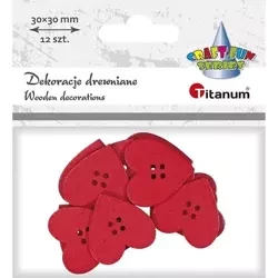 Drewniane serca czerwone 30x30mm 12szt - Titanum