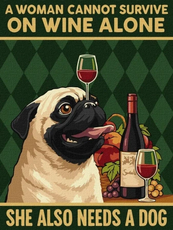 Malowanie po numerach - Plakat. Wino i pies 30x40 - Ideyka