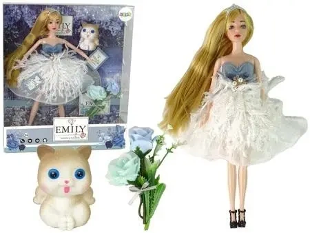 Lalka Emily długie włosy, kotek, kwiaty - Leantoys