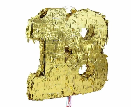 Piniata cyfra 18 metaliczna złota 50x40.5x8cm - Godan