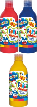 Farby plakatowe Bambino 3 x 500 ml CZERWONA + ŻÓŁTA + NIEBIESKA
