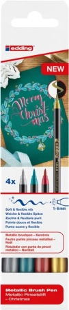 Pisak metaliczny z końcówką pędzelkową 4 kolory - Edding