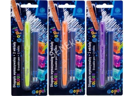 Długopis wymazywalny ASTRAPEN OOPS! Colour + 2 wkłady niebieskie blister - ASTRA art-pap