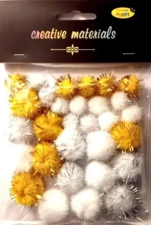 Pompony Glitter miks 30szt złoto,srebro - Galeria Hobby