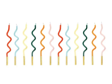 Świeczki urodzinowe zakręcone Tęcza 14cm mix 12szt - PartyDeco