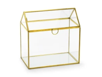 Szklane pudełko na koperty złoty 13x21x21cm - PartyDeco