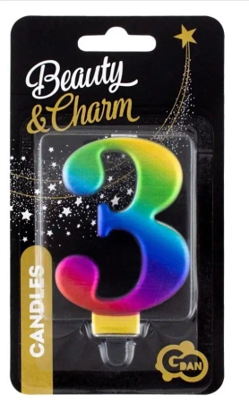 Świeczka cyferka 3 Beauty&Charm Galaxy 8cm - Godan