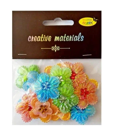 Aplikacje materiał. kwiatki z kryształ 3,2cm 20szt - Galeria Hobby