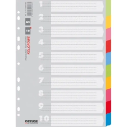 Przekładki A4 Office Products karton 223x297mm 10 kart mix kolorów