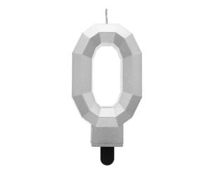 Świeczka cyferka 0 - Diament metalik srebrny 7,6cm - Godan