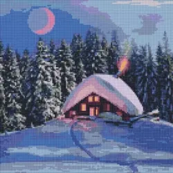 Diamentowa mozaika - Zaśnieżona chata 40x40cm - Ideyka