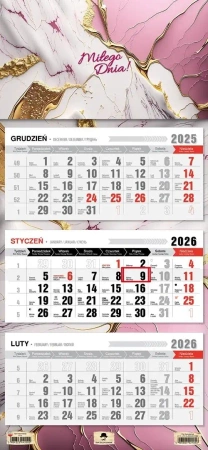 Kalendarz 2026 trójdzielny płaska główka glamour - Pan Kalendarzyk
