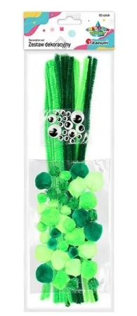 Zestaw druciki, pompony, oczka zielone 80szt - Titanum