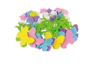 Naklejki z pianki kwiaty z brokatem 92szt