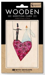 Karnet drewniany C6 + koperta Ślub serce - Cozywood