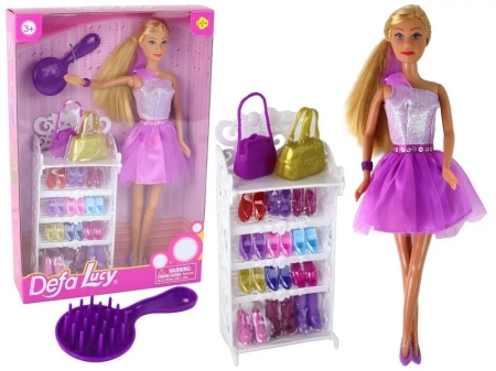 Lalka Lucy sukienka fioletowa brokat + buty - Leantoys
