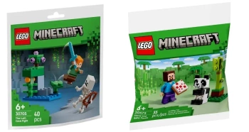 LEGO MINECRAFT STEVE I MALA PANDA 30672 + WALKA W BUJNEJ JASKINI 30705