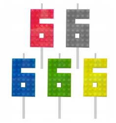 Świeczka urodzinowa Klocki cyfra 6 5,5cm MIX - Godan