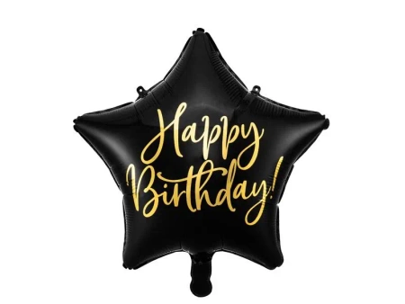 Balon foliowy Happy Birthday 40cm czarny - PartyDeco