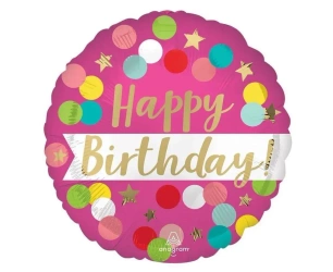 Balon foliowy Birthday pink confetti 46cm - Anagram