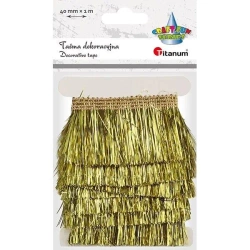 Taśma z frędzlami plastikowymi 40mm 1m złota - Titanum