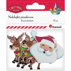 Naklejki piankowe. Głowy Mikołaja, renifery. 12 sztuk - Titanum