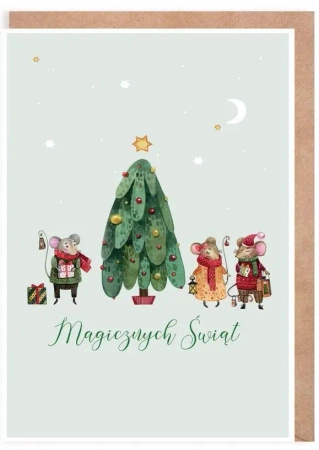 Kartka Boże Narodzenie Myszki przy choince K141 - Cardie