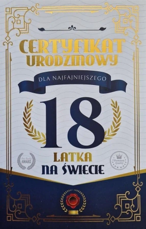 Karnet Certyfikat Urodzinowy 18 urodziny męskie - YEKU