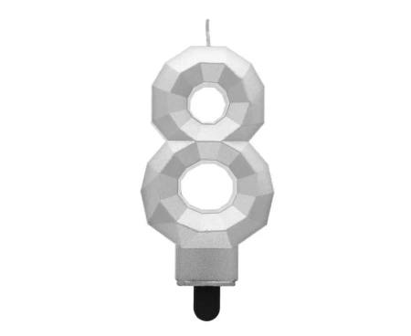 Świeczka cyferka 8 - Diament metalik srebrny 7,6cm - Godan