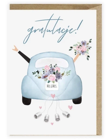 Kartka ślubna, eko koperta Samochód ślubny K108 - Cardie