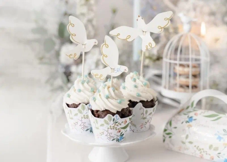 Dekoracje do muffinek Gołębie 14.5cm 6szt - PartyDeco