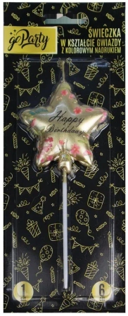 Świeczka w kształcie gwiazdy Happy Birthday - GoParty