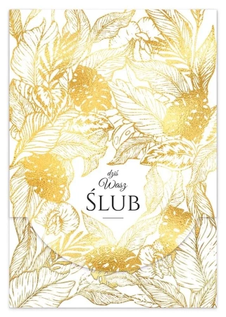 Karnet B6 ślub złote liście pionowy z kieszonką - Henry