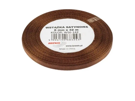 Wstążka satynowa brązowa 6mmx32m - Brewis