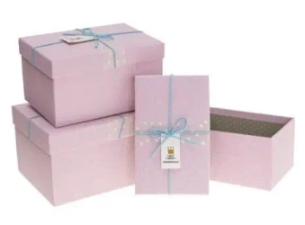 Pudełko prostokątne z kokardą 3szt różowy ROZETTE