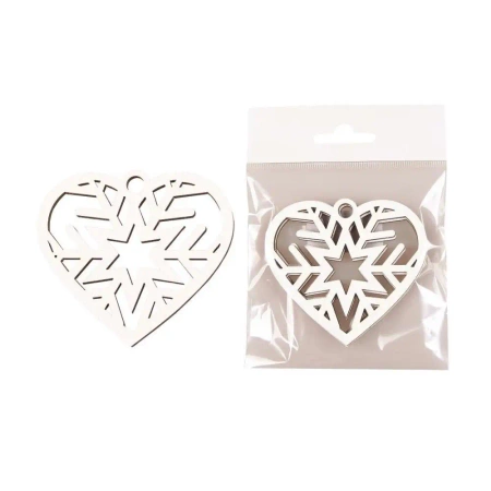 Bombka drewniana Serce biała 3szt - Cresco