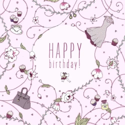 Karnet Swarovski kwadrat Urodziny różowe - Clear Creations