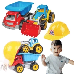 Pojazdy budowlane. Wywrotka i koparka + kask - Technok