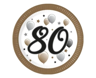 Talerzyki papierowe 80 urodziny FSC 23cm 8szt - Godan