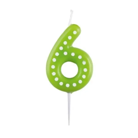 Świeczka cyferka 6 kropki i paski - Amscan