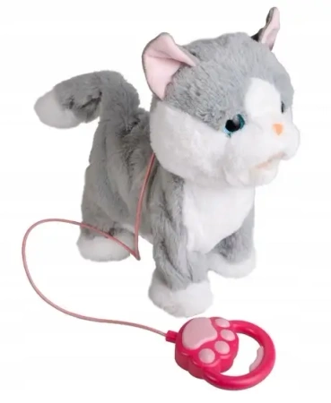 Pluszowy Kot interaktywny chodzący szary na smyczy - Norimpex
