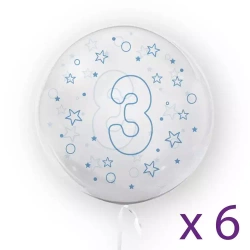 Balony z cyfrą "3" (6 sztuk), gwiazdki niebieskie