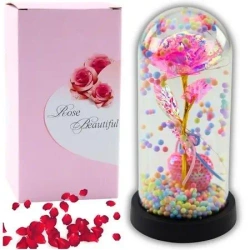 Wieczna róża w szkle oświetlenie LED różowa - Leantoys