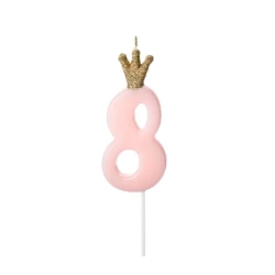 Świeczka urodzinowa 8 jasny różowy 9,5cm - PartyDeco
