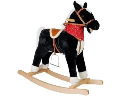 Koń na biegunach czarno-biały dźwięk ruchomy 74cm - Leantoys